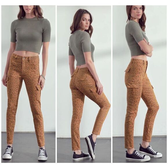 NEW KanCan Adelaide High Rise Super Skinny Jeans Cargo Pockets Leopard Print 26 - Picture 5 of 5